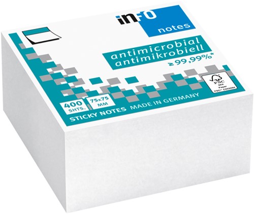 Memoblok Info Notes antimicrobiëel 75x75mm wit