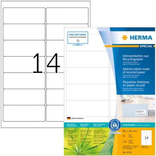 Etiket HERMA recycling 10731 99.1x38.1mm 1120stuks wit