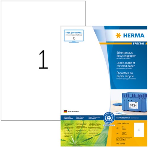 Etiket HERMA recycling 10738 210x297mm 80stuks wit