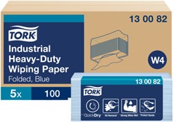 Reinigingsdoek Tork W4 Premium Industrial Heavy-Duty gevouwen 3-laags 5x100 vel blauw 130082