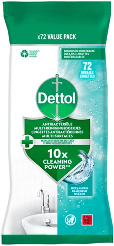 Reinigingsdoekjes Dettol antibacterieël Ocean 72 stuks