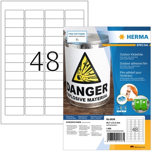 Etiket HERMA 9536 45.7x21.2mm weerbestendig wit 1920 etiketten