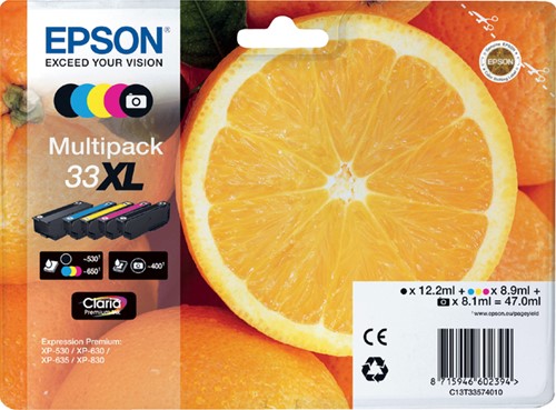 Inktcartridge Epson 33XL T3357 2x zwart + 3 kleuren HC