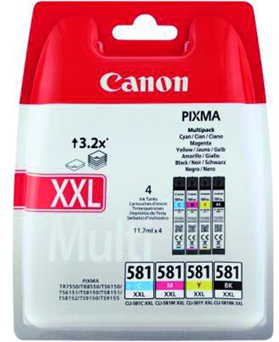 Inktcartridge Canon CLI-581XXL zwart + 3 kleuren EHC